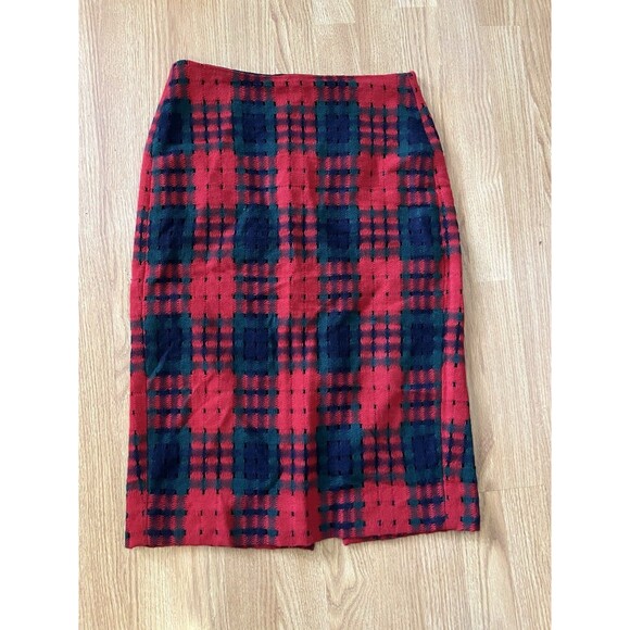 J Crew Red Green Holiday Lattice Print Wool Blend Pencil Skirt Size 6 - Picture 3 of 9